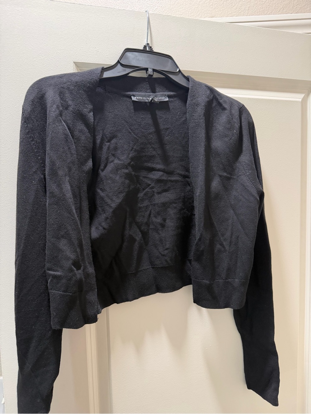 White House Black Market Black Cropped Open-Front Cardigan